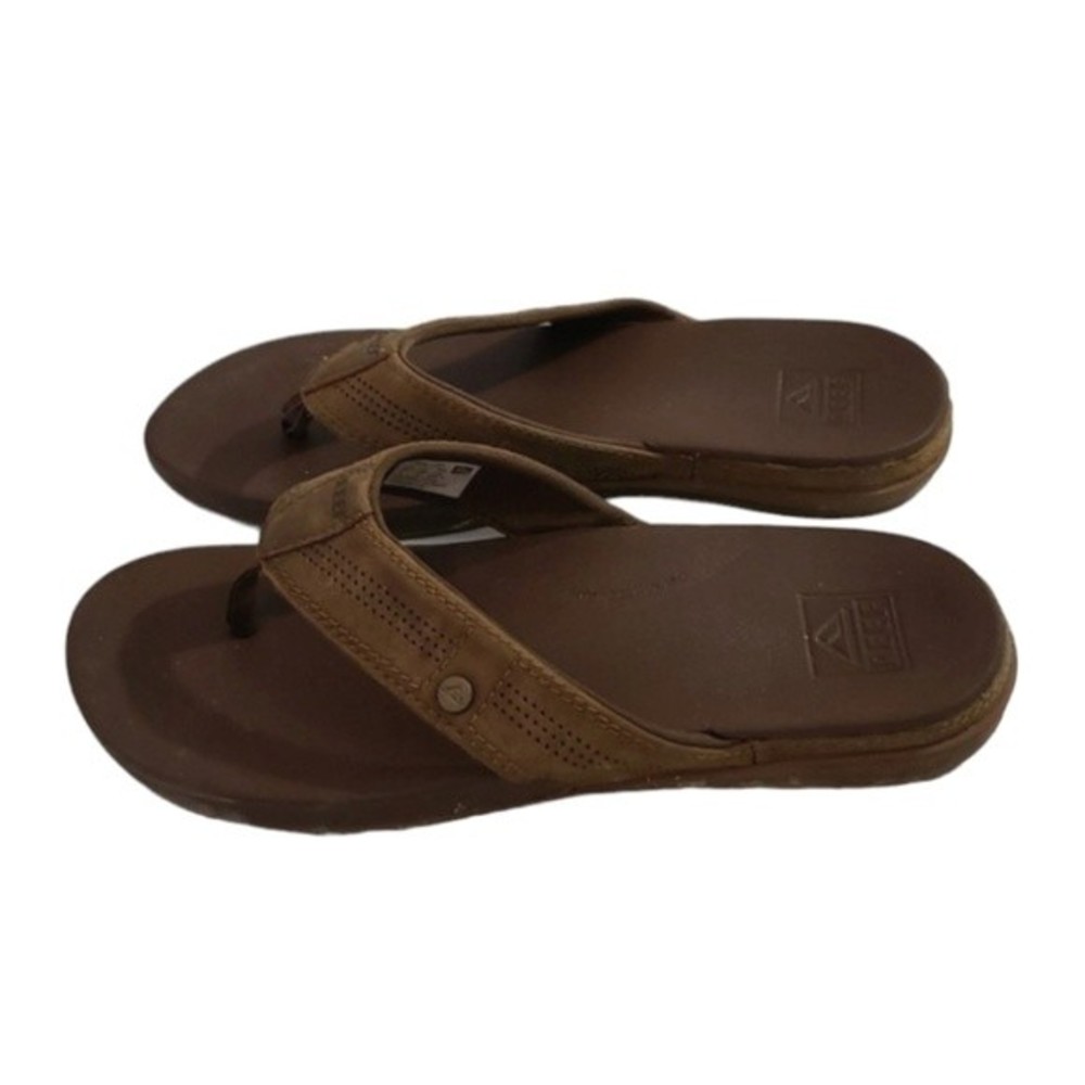 REEF MEN'S FLIP-FLOP SANDALS BROWN LEATHER UPPERS VERY GOOD CONDITION SIZE 9